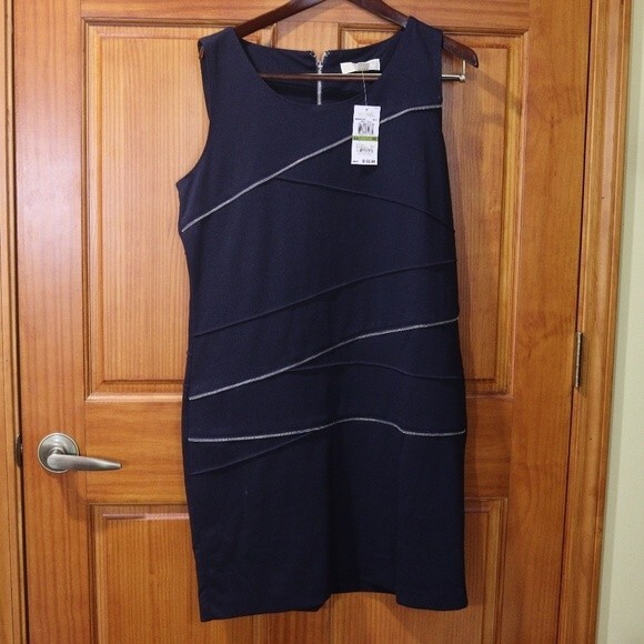 Michael Michael Kors Navy Blue Bodycon Dress Zip Detail Edgy Career NWT 14 - Picture 3 of 12